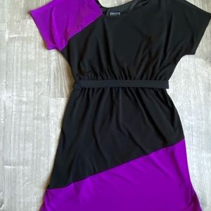 Thigh length purple and black dress